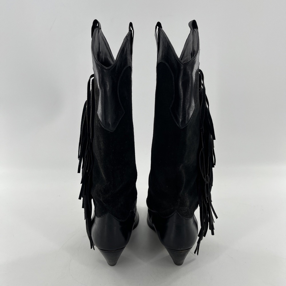 Rare Vintage Lenni Italian Leather Suede Calf Boots Fringe Heel‎ 7.5 Cowgirl - Picture 9 of 16